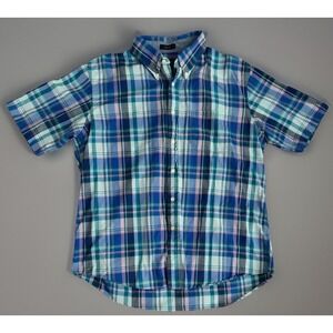 Pendleton Seaside Short Sleeve Button Down Shirt Blue Green Plaid Size XL JBHS